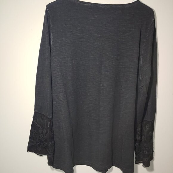 Soft Surroundings Long Sleeves Lace Caffs Crew Neck Tunic Top Size XL Dark Grey - Picture 7 of 7